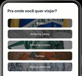 Imagem de uma tela de celular exibindo a página de pesquisa de destinos do MaxRadar.